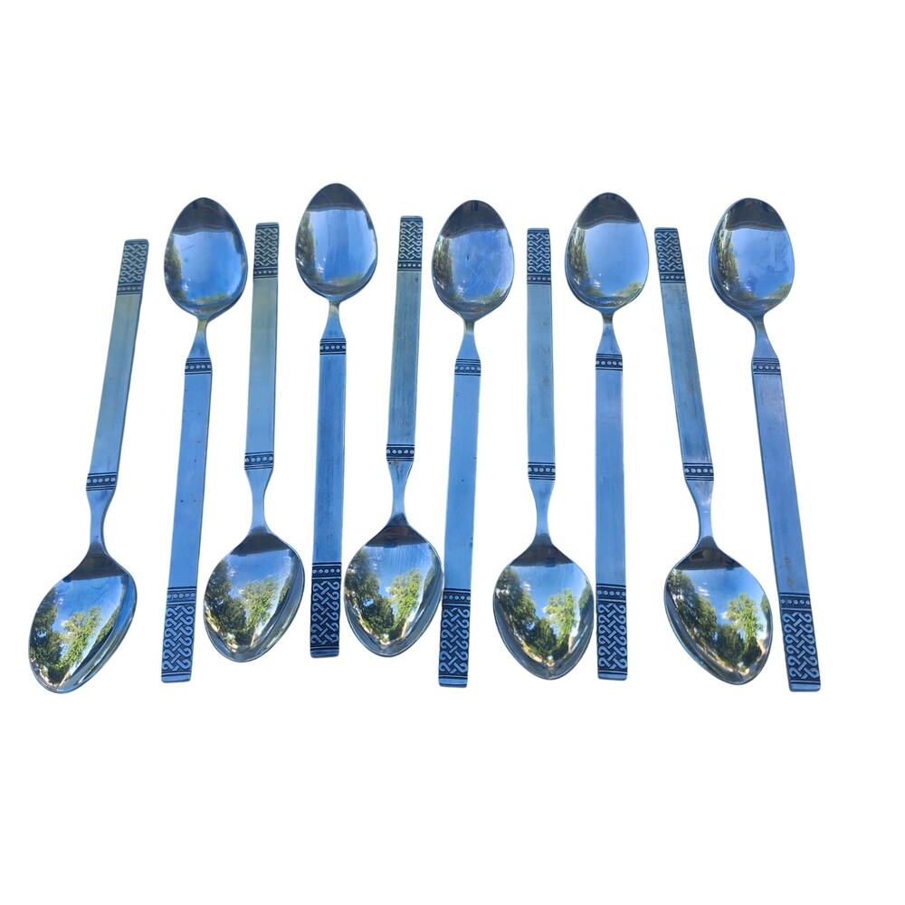 Danika MSI Japan Stainless Iced Tea Spoons Lot 10 Satin Brushed Scroll Handle